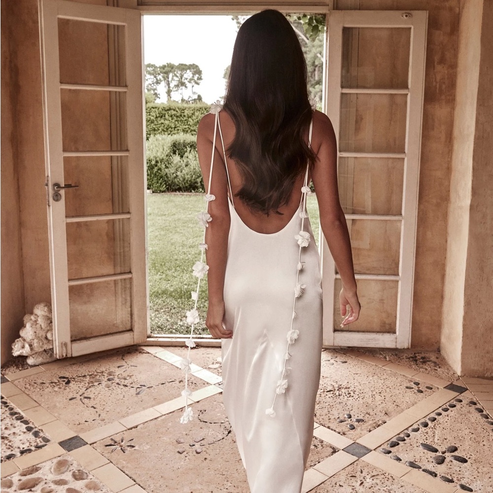 Elenora Meshki White Backless Dress with Floral Details